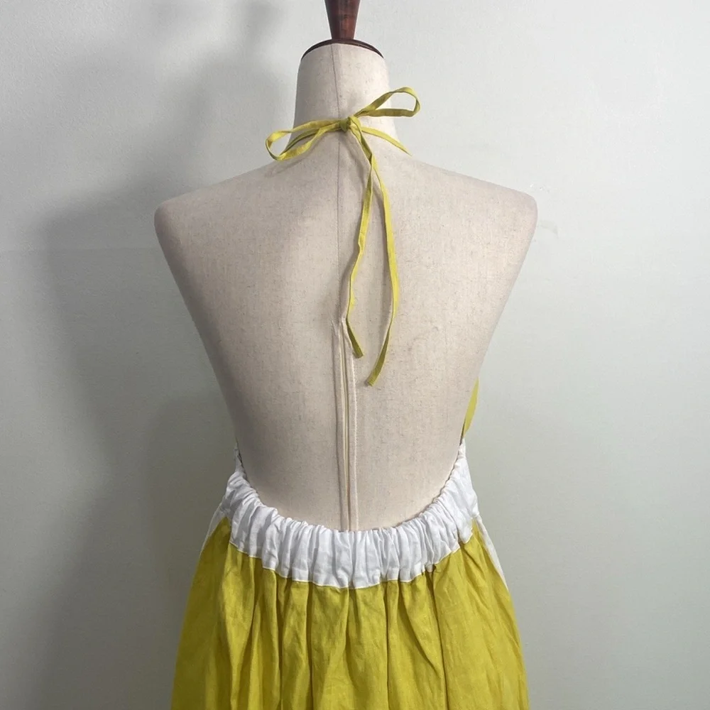 Fanm Mon Halter Linen Dress Medium Floral Embroidered NWT - Picture 9 of 14